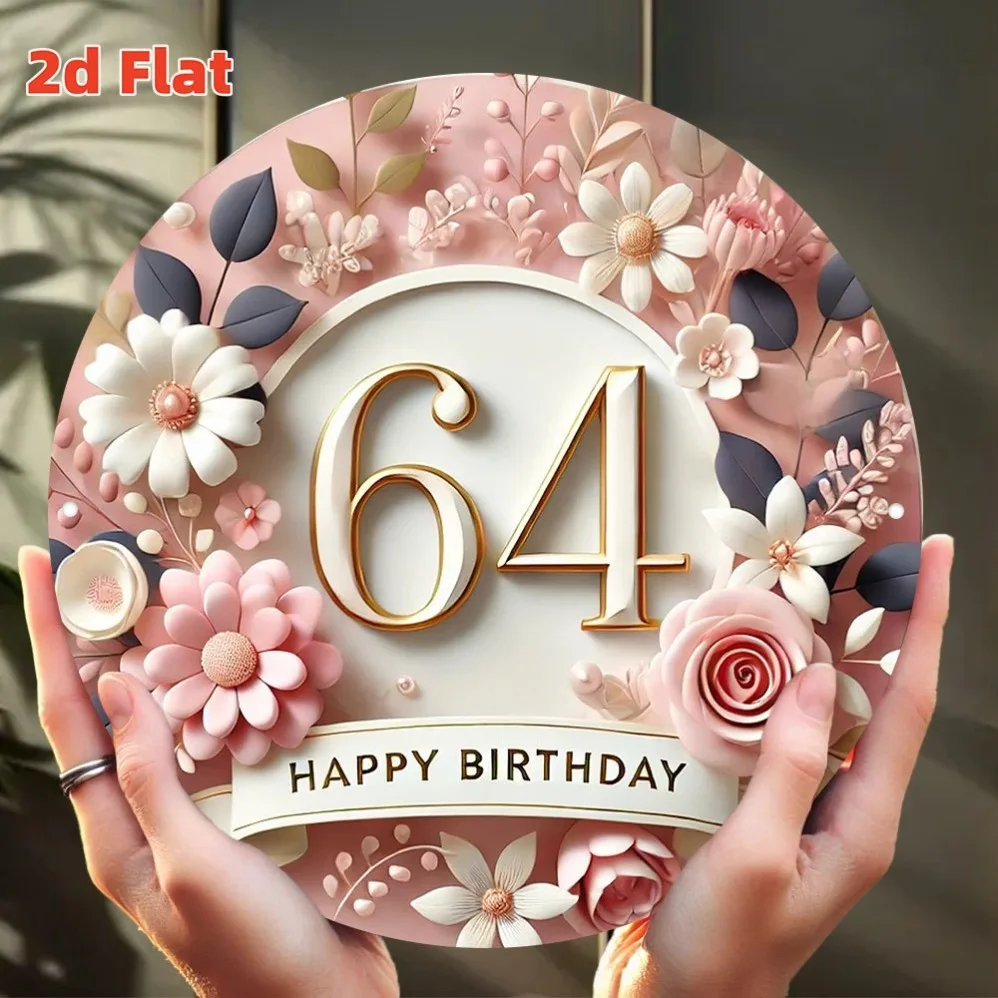 

2D Flat, Floral Number 64 Metal Sign with Golden Accents, Milestone Celebrations Gift for Seniors,Senior Celebration, Room Decor