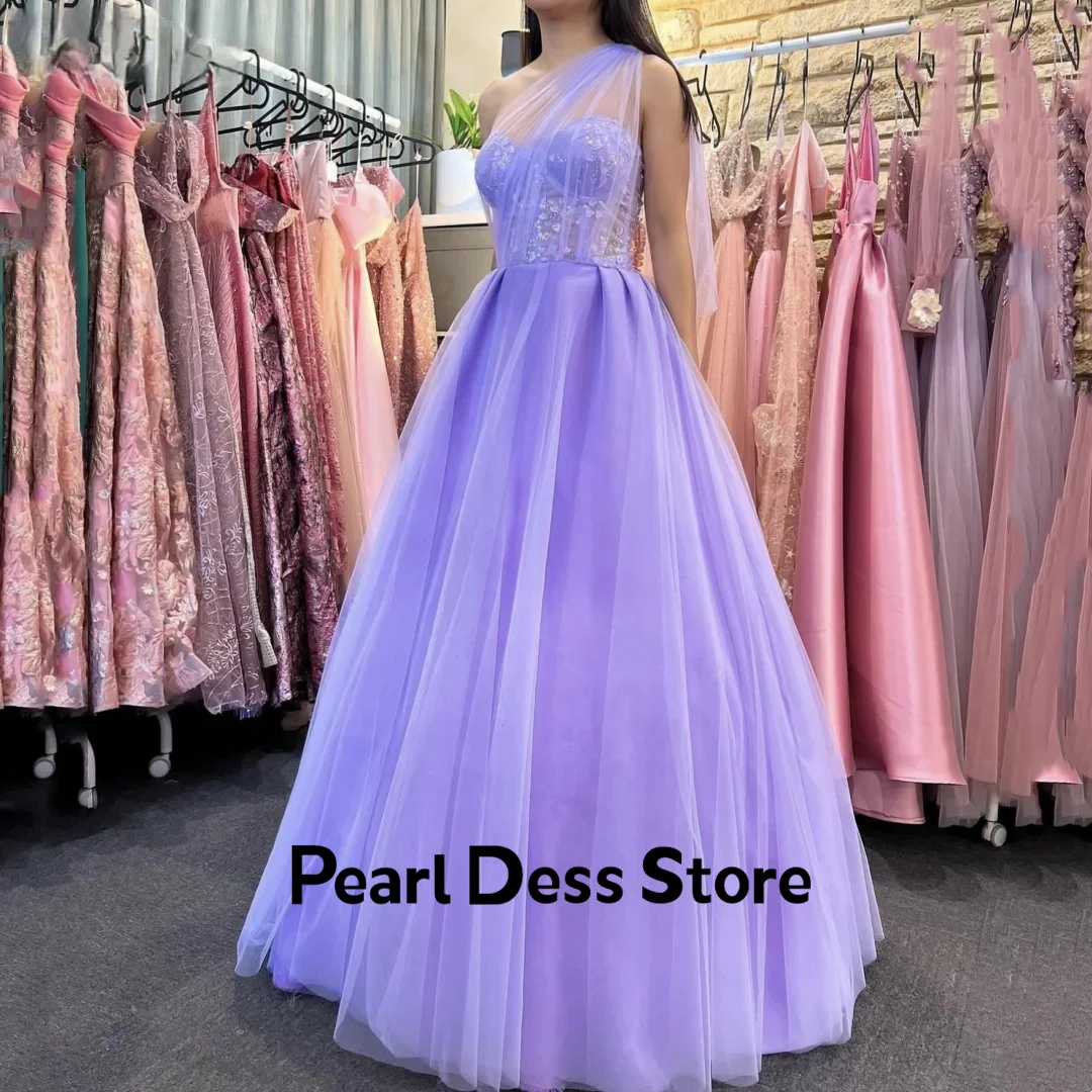 2024 Shiny Sticker Ball Dress One Shoulder Tulle Graduation Evening Dress Graduation Wedding Party Dress