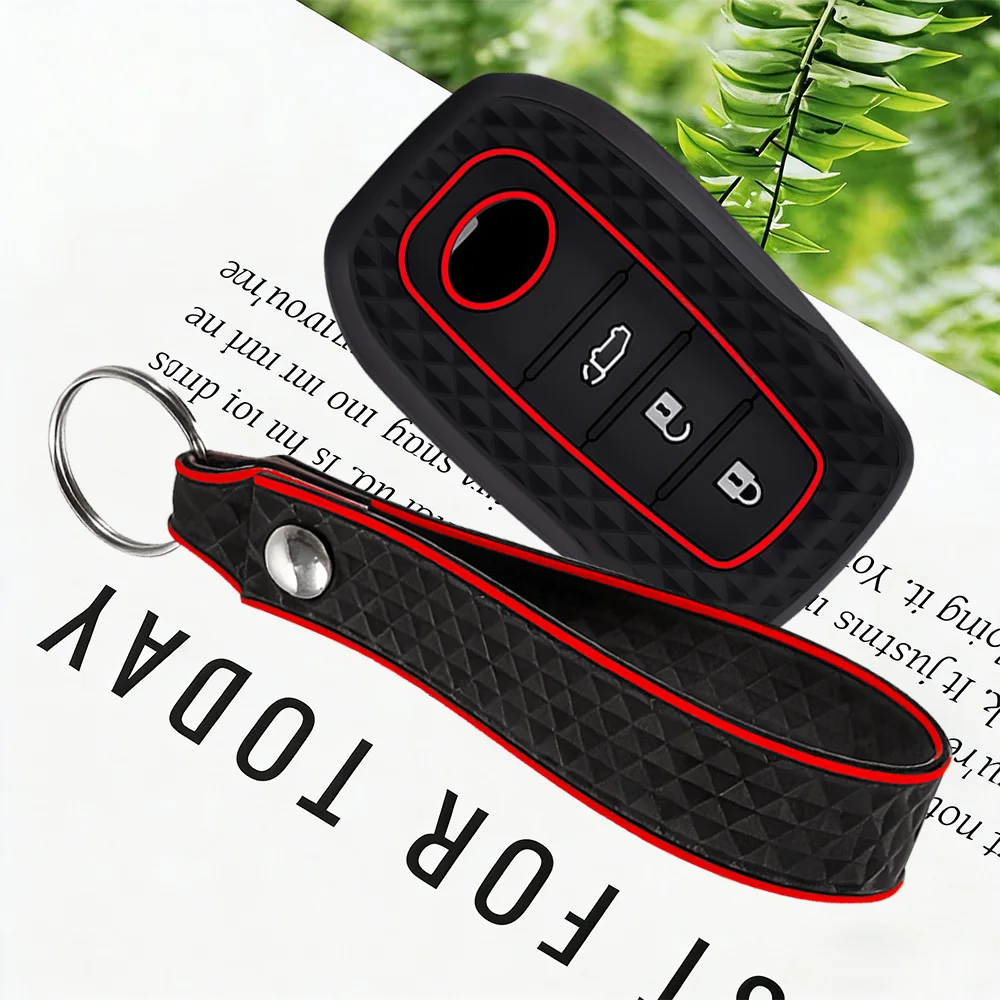 2 PC Silicone Car Key Case Cover Chain For Toyota Corolla Hatchback Cross Yaris Cross Prius Hilux Land Cruiser LC200 LC250 LC300