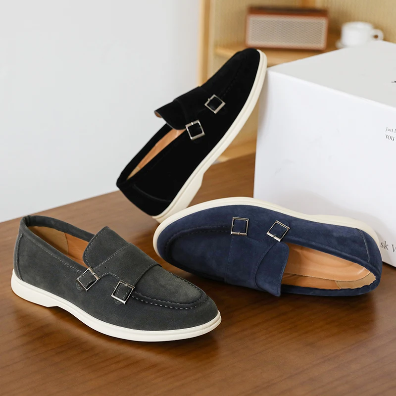 

Size 38-48 New Fashionable Men Vulcanized Shoes Men Casual Comfortable Business Suede White Soles Loafers American Social Shoes
