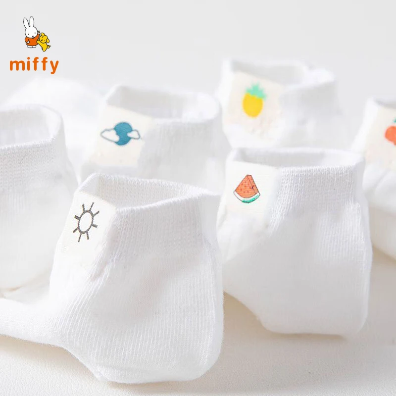 6 쌍 Miffy 양말 만화 과일 시리즈 흰색 면화 발목 양말 학생 피부에 편안한 애니메이션 액세서리 선물