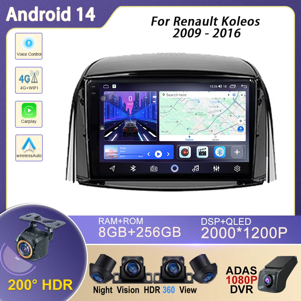 

Android 14 Car Dvd For Renault Koleos 2009-2014 2015 2016 Stereo Head Unit Touch Screen No 2din DVD Auto Radio Multimedia Player