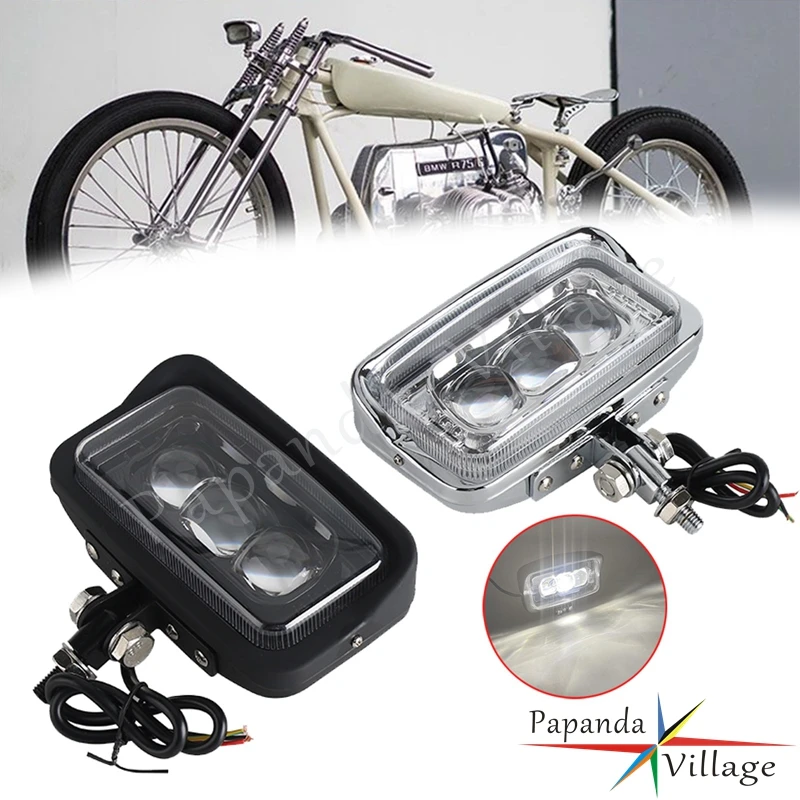 

For Harley Cafe Racer Bobber Touring Honda Custom Universal Motorcycle LED Rectangle Headlight Hi/Lo Beam Vintage Front Headlamp