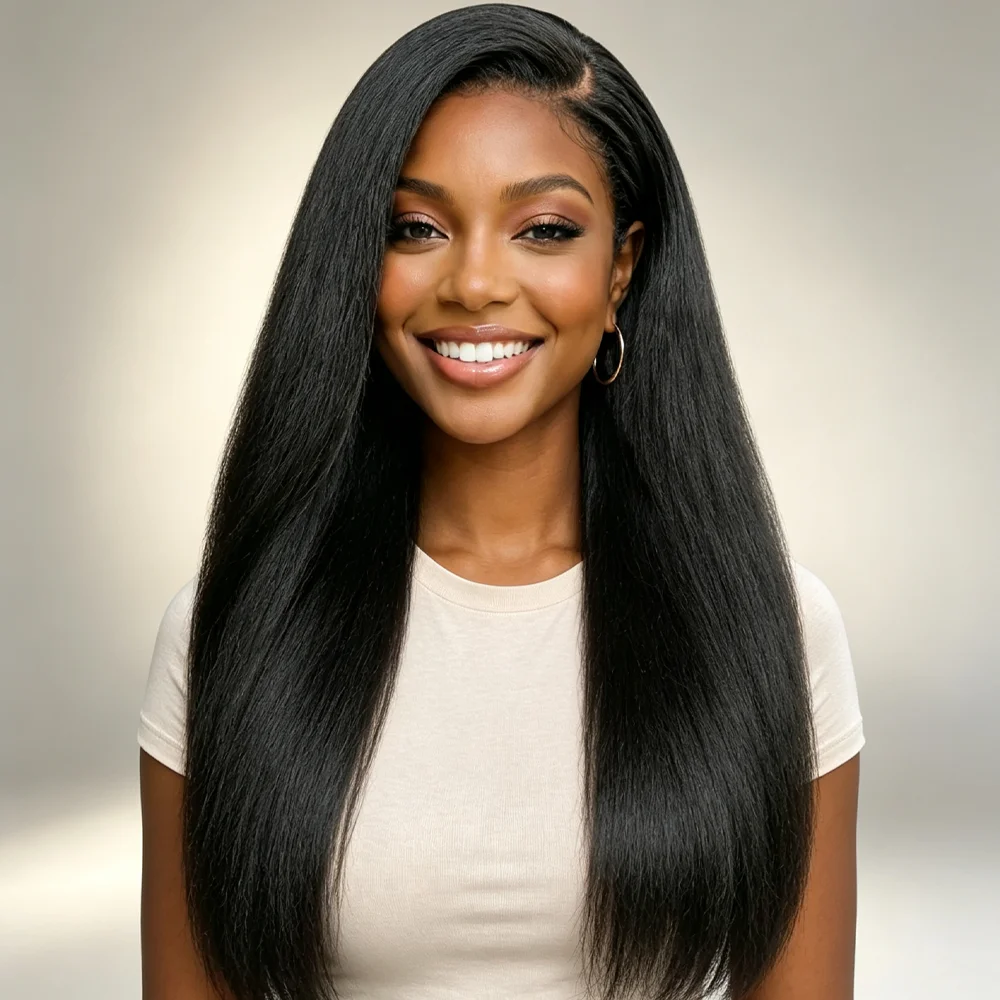 Yaki Straight Human Hair Wig Pre Plucked Baby Hair Natural Hairline 13x4 HD Lace Frontal Human Hair Wig 5x5 Hd Lace Closure Wig For Woman