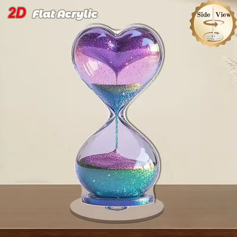 2D Flat 360 Degree Rotating Rotating Hourglass Clock with Bottom Heart Shaped Purple Blue-green Gradient Light Bulb Decoration