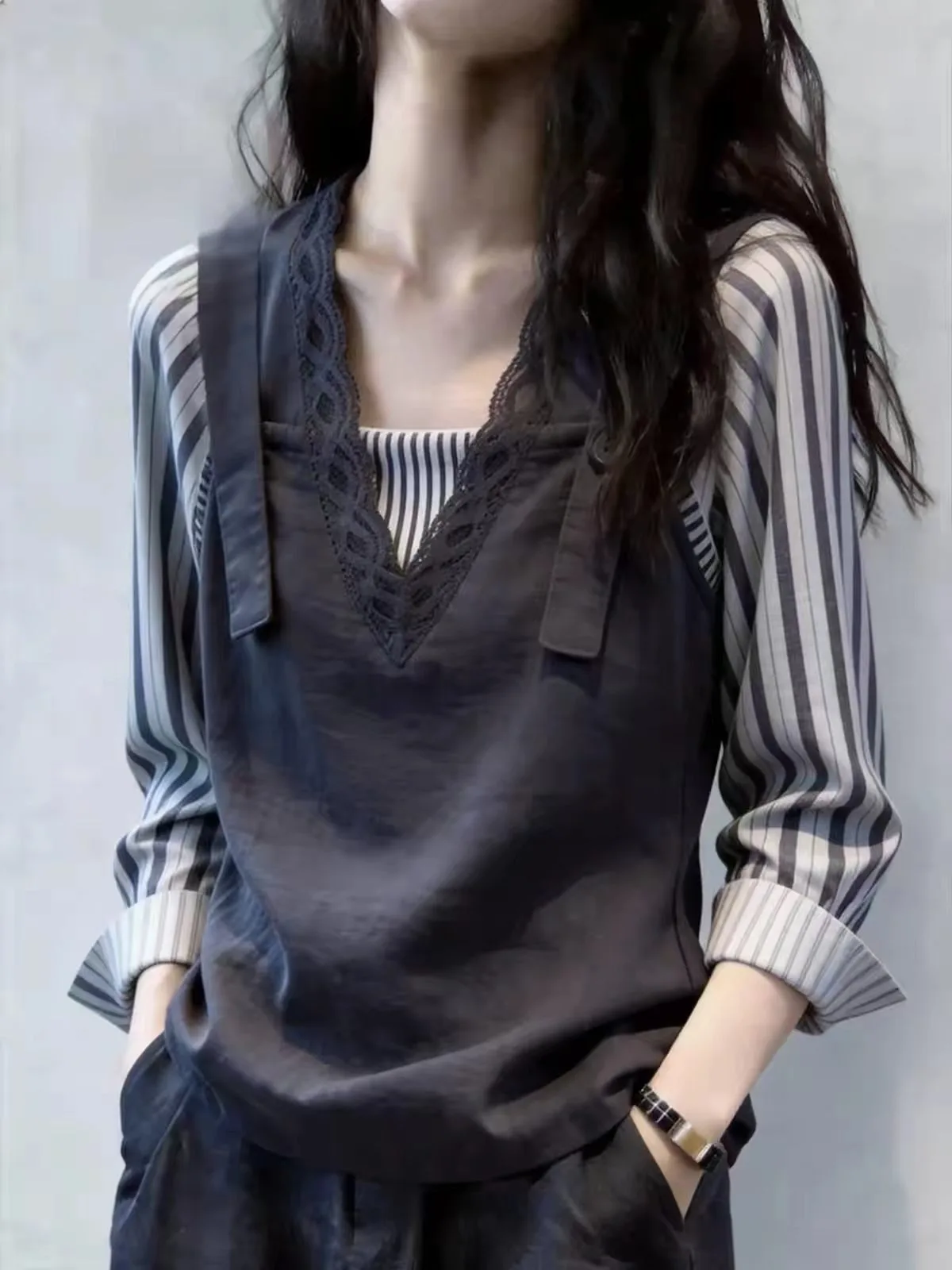 Fashionable Unique Slim Fit Unique Personality Women's T-shirt Ageless Elegance Autumn New Arrival Daily Wear Long Sleeve Cre...