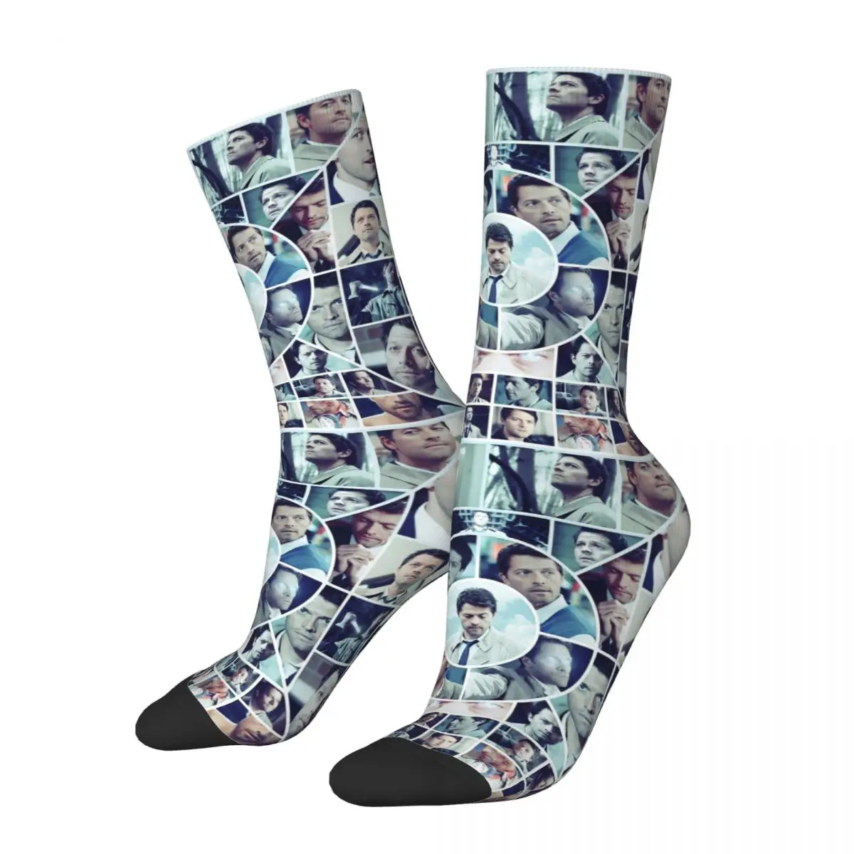 Calcetines de baloncesto informales Castiel Collage Supernatural Movie Polyester Crew calcetines para Unisex transpirables