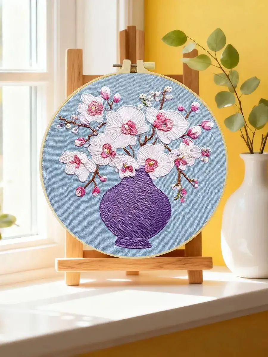 1 Stück 20X20CM/15X15CM 7,87/6,3 Zoll Pflanzen - Blumen Stickerei Starter-Kit DIY-Kit DIY-Stickerei-Set Handarbeiten Nadelkunst – Detail 6