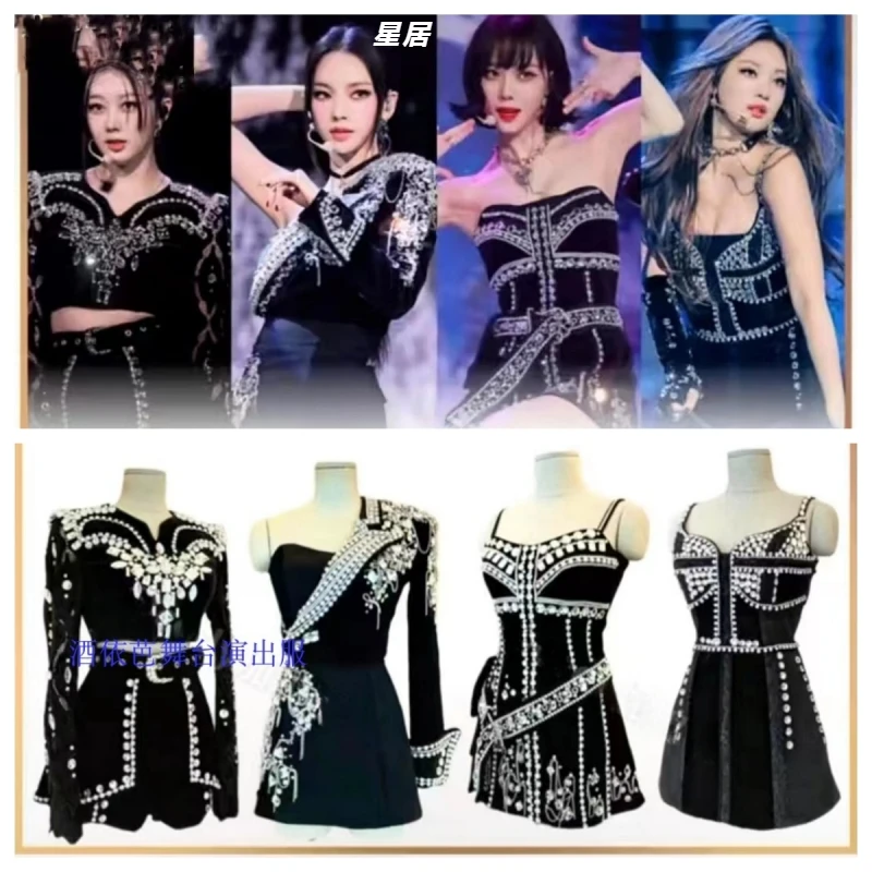 

Kpop Korean Singer Sexy Off-Shoulder Shiny Dress Crop Tops Women Concert Jazz Dance Clothing Jazz Dancer Outfits Stage Costume