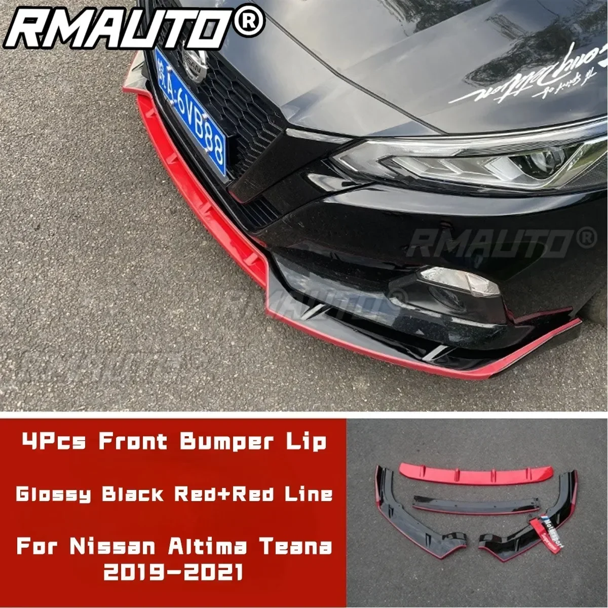 For Nissan Altima Teana 2019-2021 Body Kit Front Bumper Splitter Carbon Fiber Look Red Sport Style Bumper Lip Car Accessories