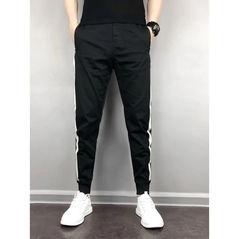 2026 Spring and Autumn New Casual Sweatpants Black Slim-fit Tie Tooling Harlan Trend Brand Elastic Waist Versatile Men's Pants