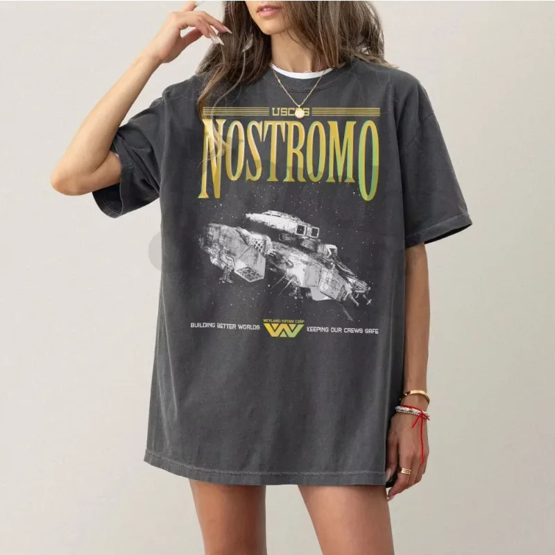 Nostromo Pattern T-shirt Retro Sci Fi Horror Movie USCSS Nostromo Alien Shirt Street Wear Suitable for Men and Women
