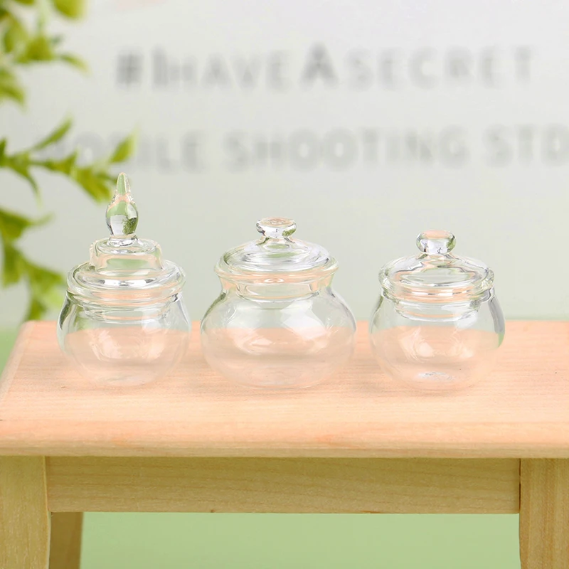 Miniaturowy szklany słoik w skali 1:12, butelka na cukierki, pojemnik do przechowywania, przezroczysta mała fiolka, butelka na życzenia, dekoracja do domu, kuchni, zabawka dla dzieci.