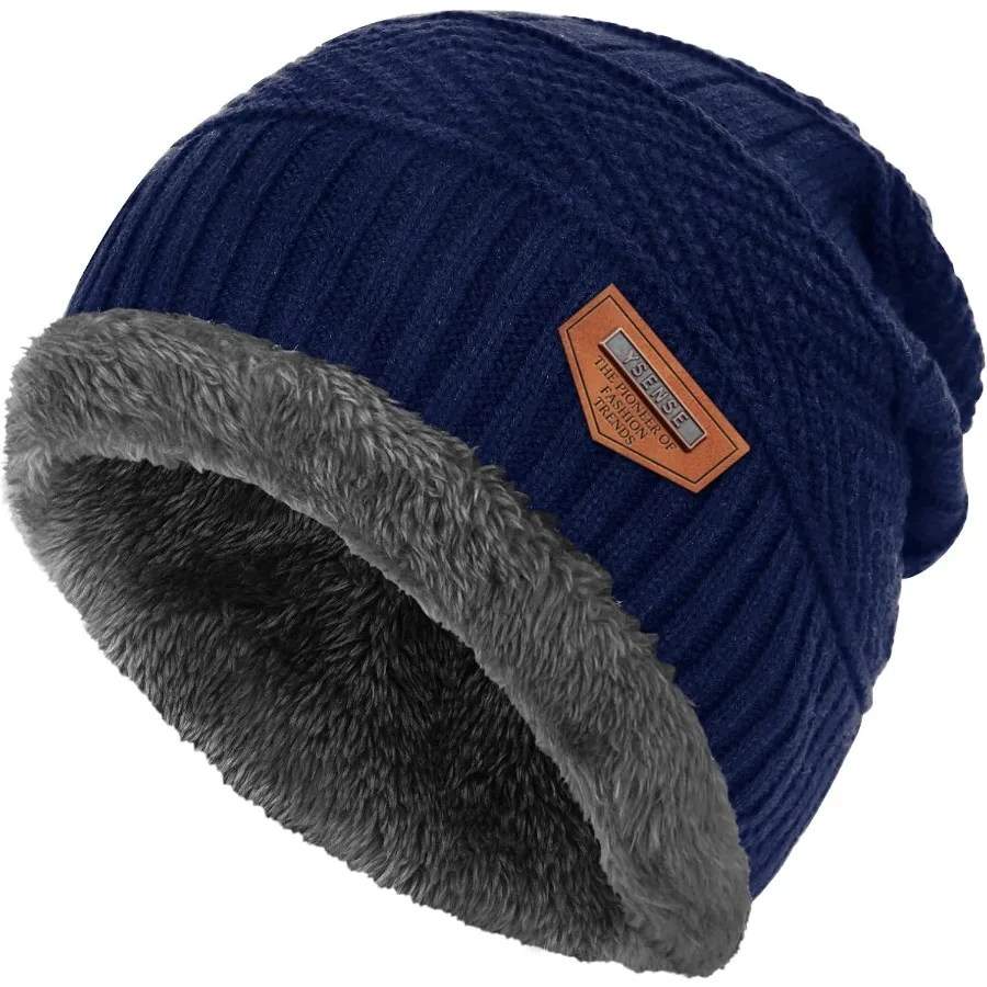 

Мужские зимние шапки, теплая шапка с напуском, мешковатая шапка большого размера, вязаная шапка с черепом на флисовой подкладке