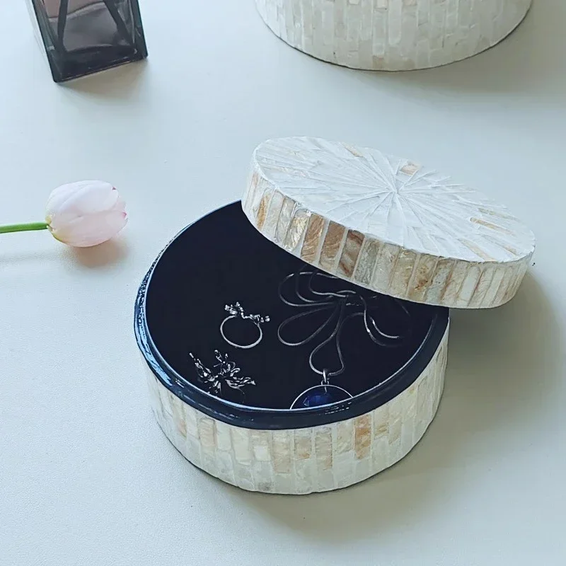 yesFrench Style Gold Accent Natural Shell Jewelry Box, Luxury Ceramic Ring Earring Organizer, Decor Vanity Tray, Gift for Women