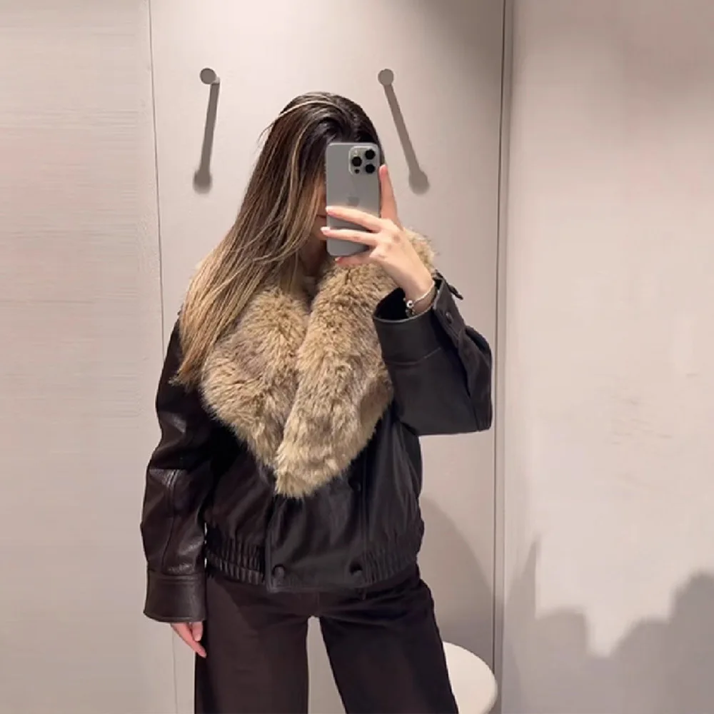 2025 Autumn and Winter New Products Personalized Street Versatile Removable Fur Collar PU Leather Jacket Women