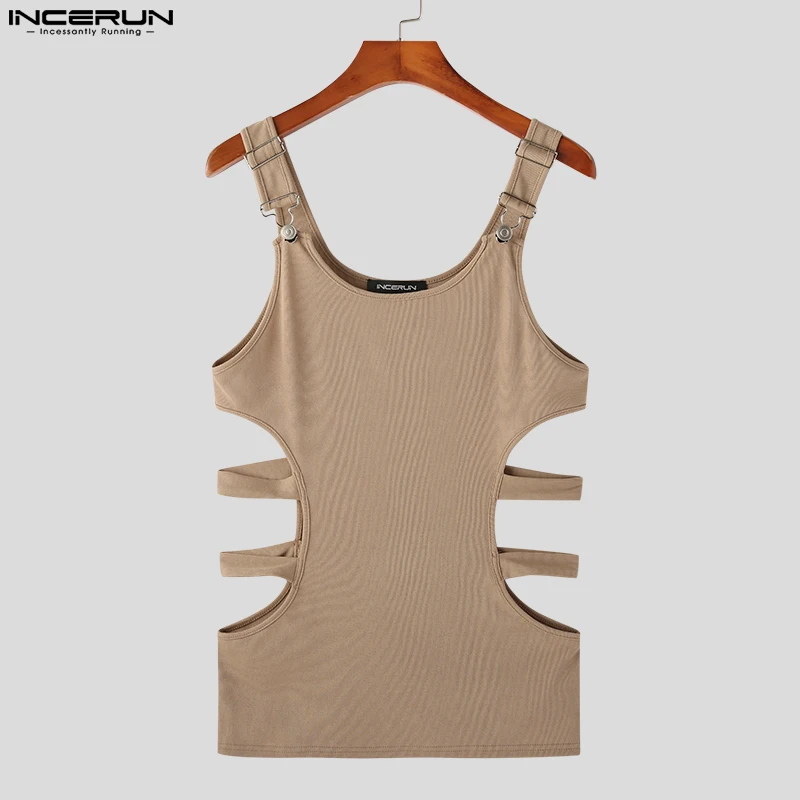 Men Tank Tops Solid Sexy Hollow Out O-neck Sleeveless Summer Streetwear Vests Men 2023 Skinny Fashion Men Clothing S-5XL INCERUN