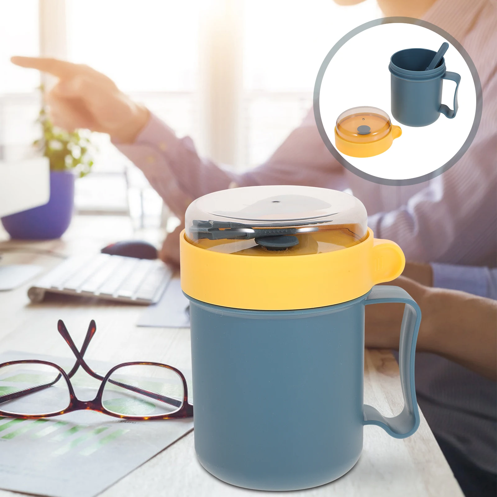 

Breakfast 500Ml Portable Soup Cup Lid Spoon Microwave Safe Pp Cereal Container For Home Office Travel Milk Cup Kitchen Barware