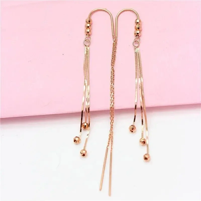Light Luxury Fashion Soft Chain Tassel Earrings for Women Copper Plated Rose Gold Geometric Round Bead Long Earings Jewelry