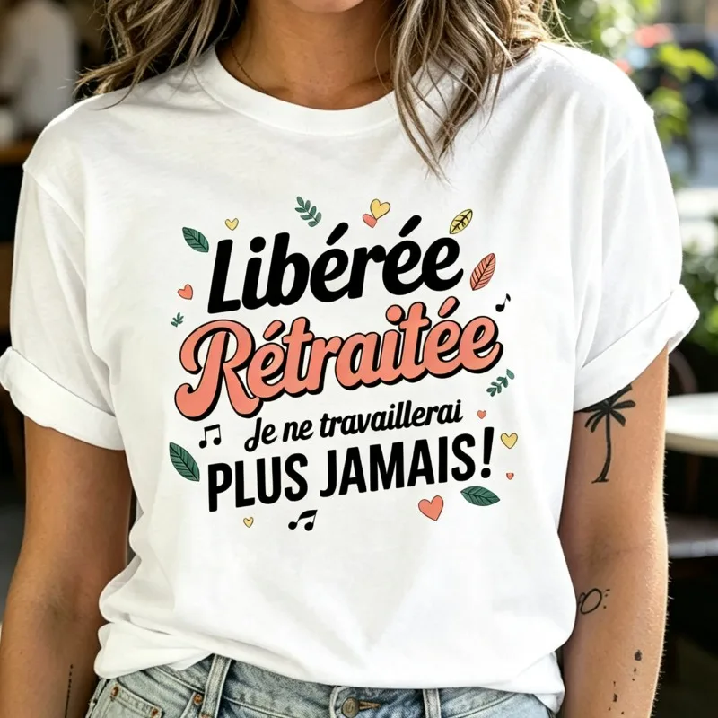 Libérée Retraitée Je Ne Travaillerai Plus Jamais Print T-Shirt Women 100% Cotton Casual Retirement Gift Summer Top