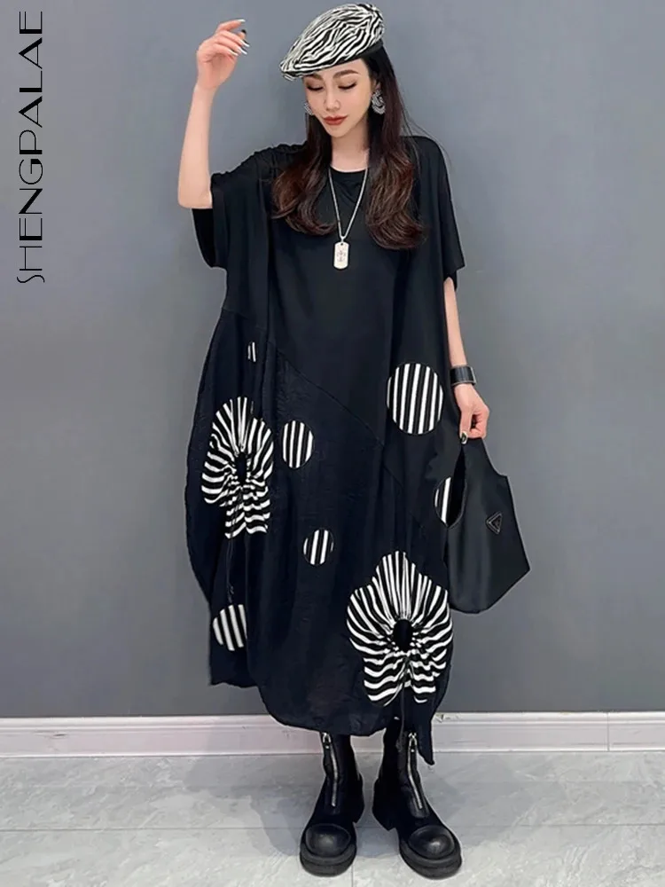 SHENGPALAE 2024 Spring New Dress Design Sensory Patch Fashionable Casual Loose Slimming Meat Covering Women's Clothes 5R9583