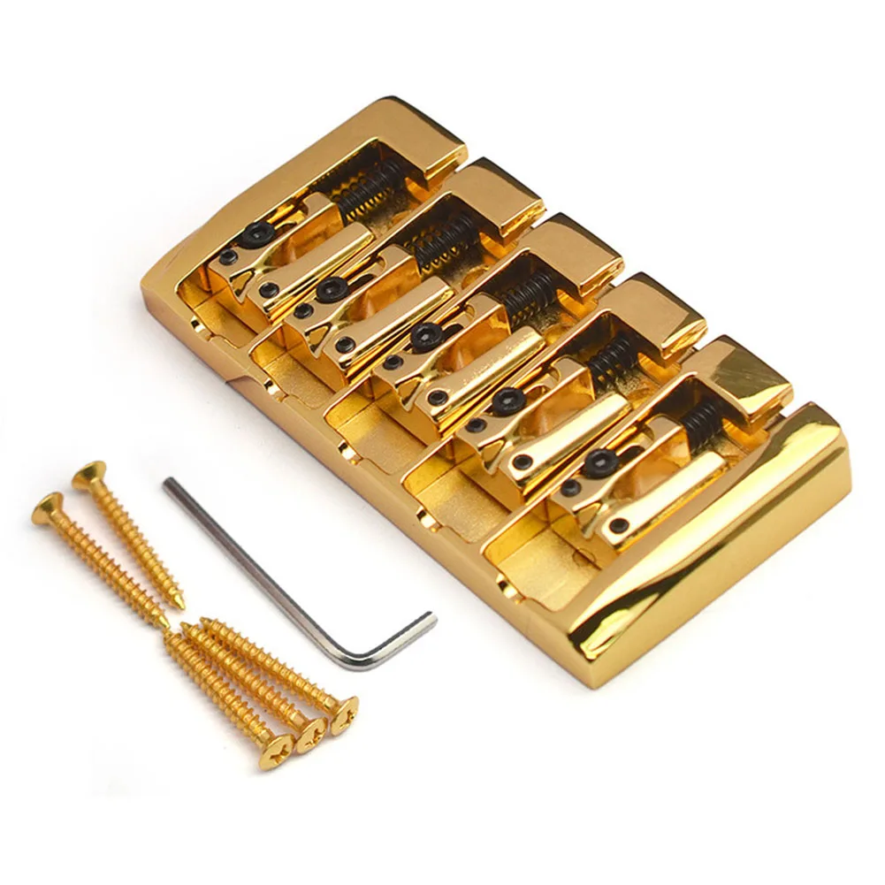 For 5 String Bass Guitar Bridge Fixed Hard Tail Adjustable Saddles Metal Construction for Enhanced Performance