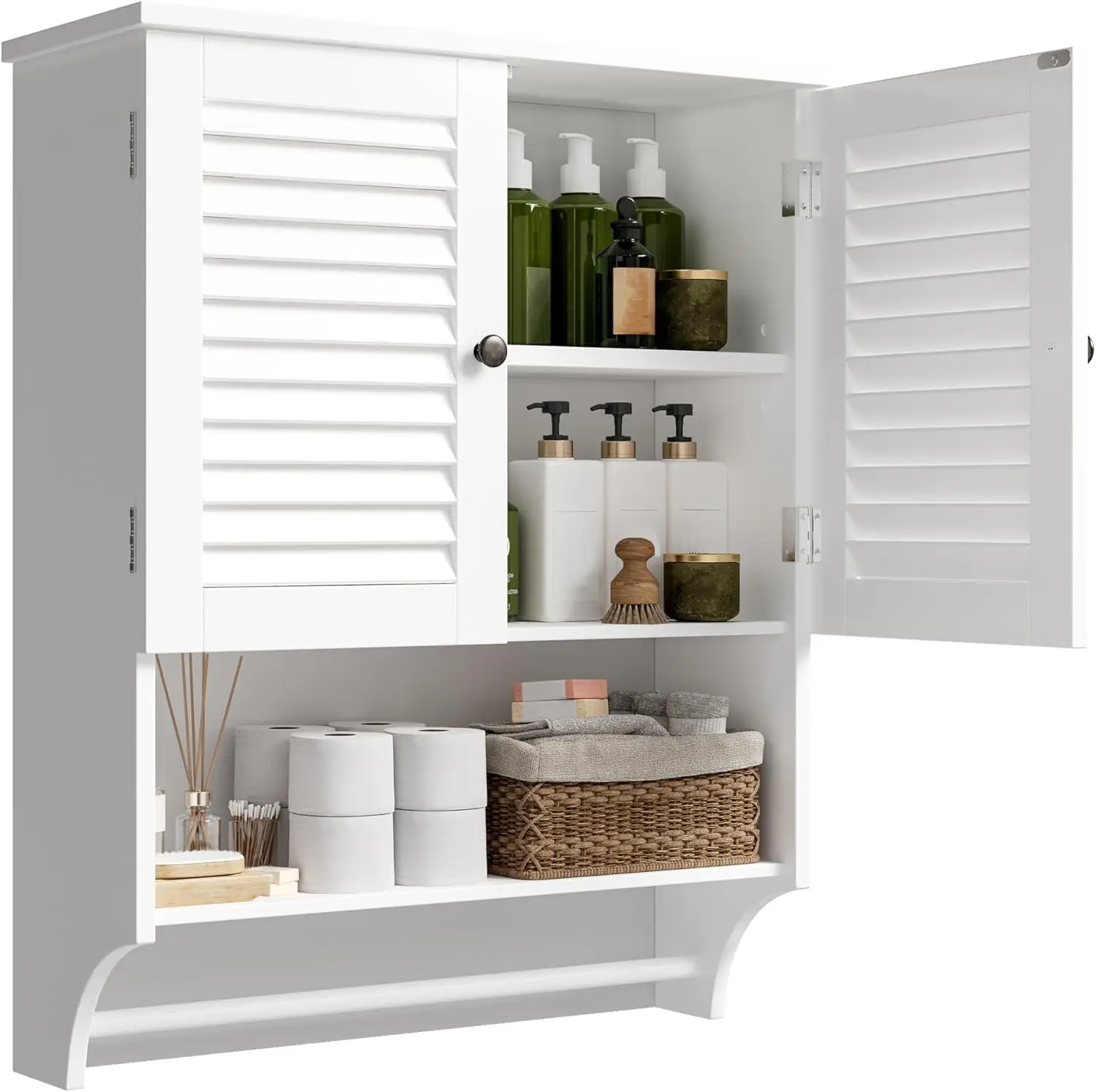 

White Bathroom Wall Cabinet with 2 Doors, Over Toilet Space Saver Storage, Large Capacity