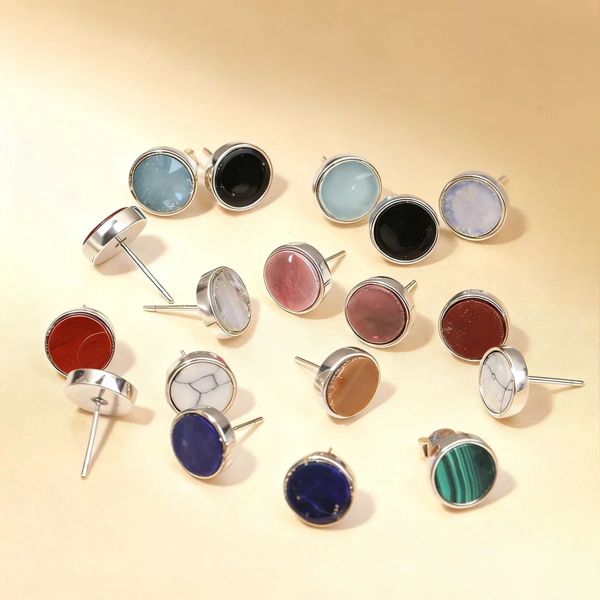 

s925 Silver Natural Stone Earrings Men and Women Natural Gemstone Amethyst Obsidian Aquamarine Jewelry Gift Christmas Present