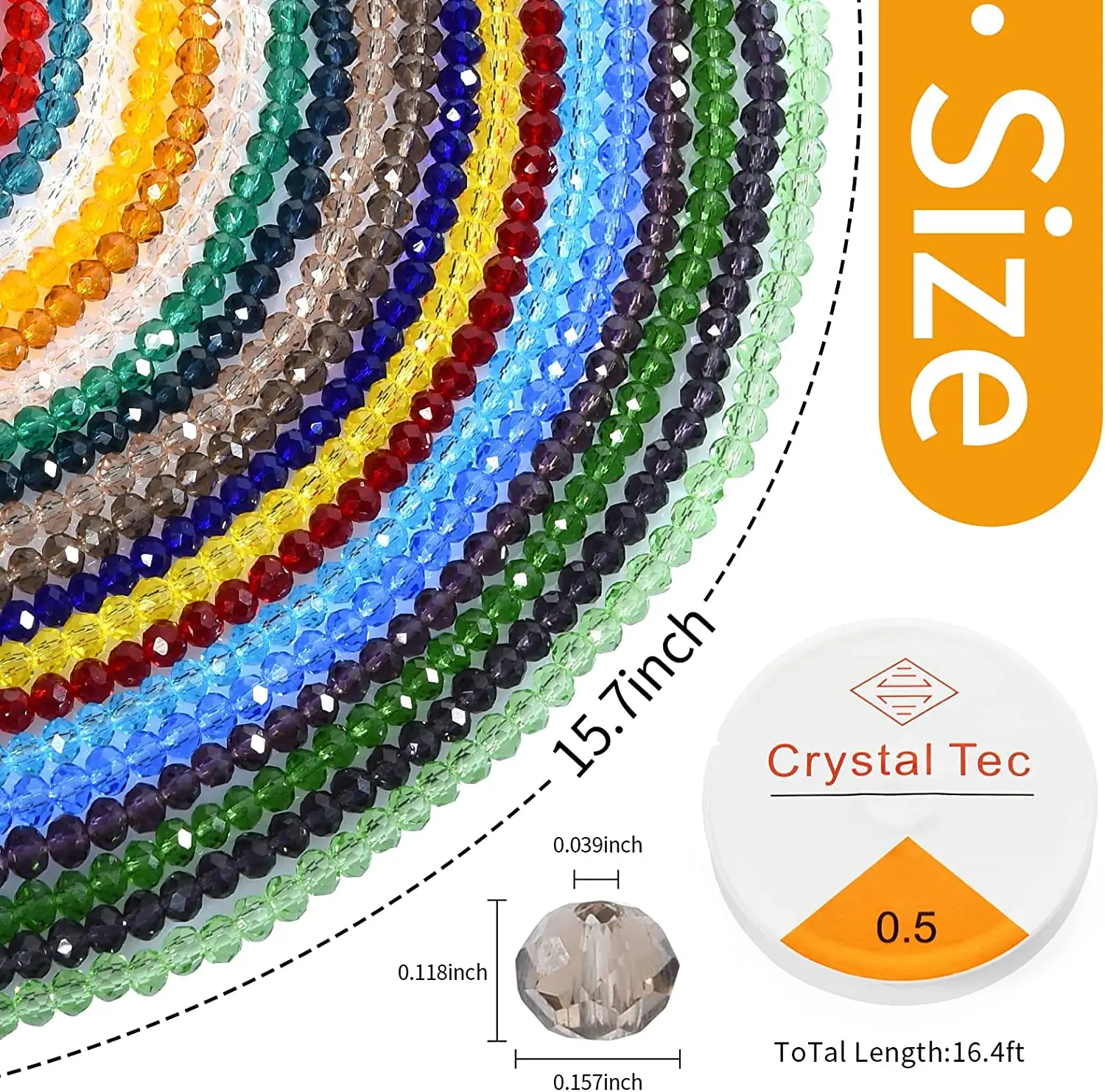 20 Colors 4MM Crystal Round Faceted Beads Strands 2600Pcs Rondelle Glass Spacer Beaded for DIY Jewelry Making Crafts Accessories