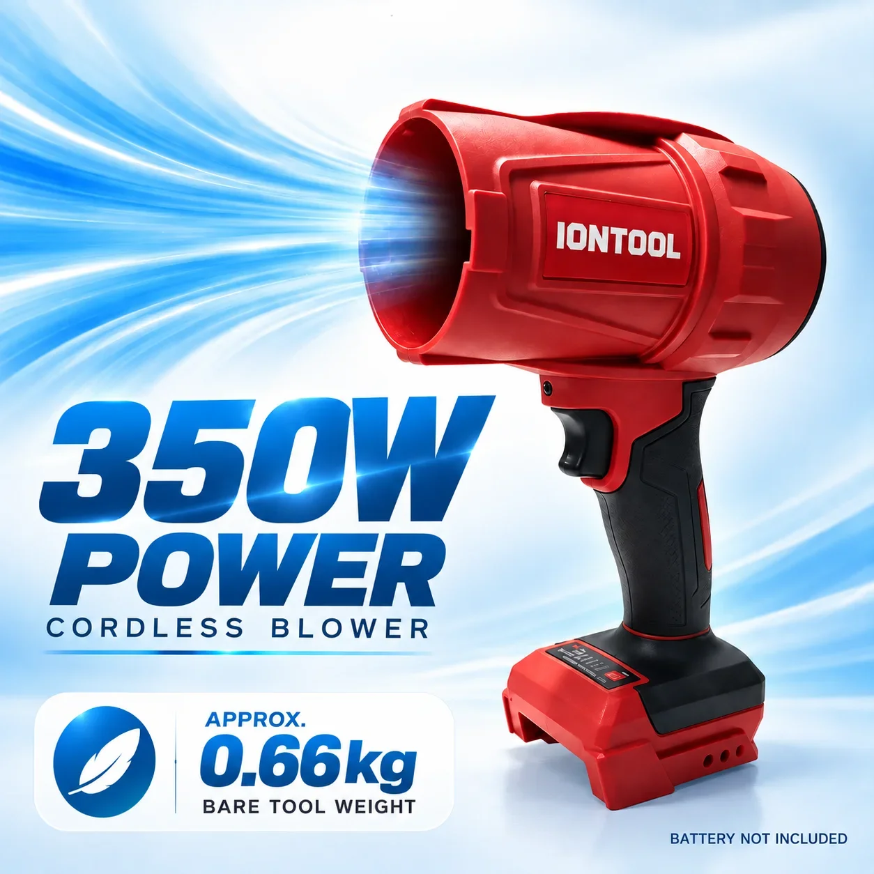 IONTOOL Brushless Red Cordless Blower 350W For Snow Removal and Wet Leaf Blowing and Driveway Drying and Sidewalk Cleaning