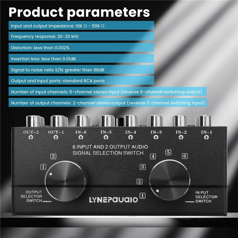 

N93R Переключатель 6 в 2, выходов или 2 в 6 выходов Переключатель динамиков для наушников Переключатель выбора сигнала источника стереозвука, адаптер интерфейса