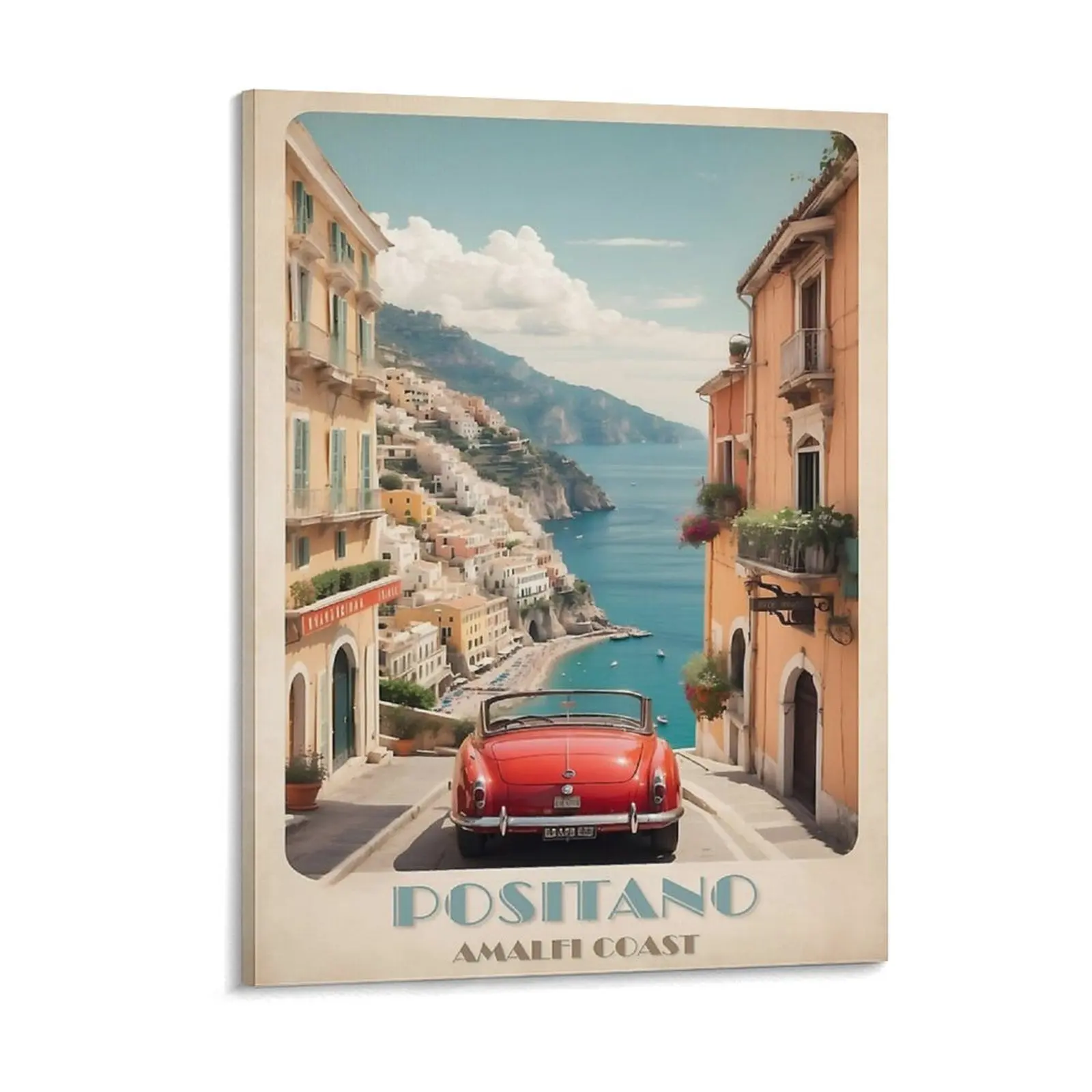 Coastal Dreams Vintage Travel Poster Of Positano Canvas Painting Wall Decor Designing Club Living Room Club Framed Wall Painting
