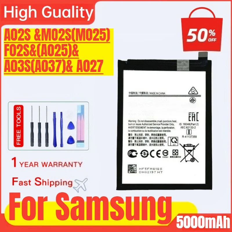 HQ-50S for Samsung A02S MO2S (M025) F02S (A025) A03S (A037) A027 Large Capacity Mobile Phone Battery Replacement Bateria