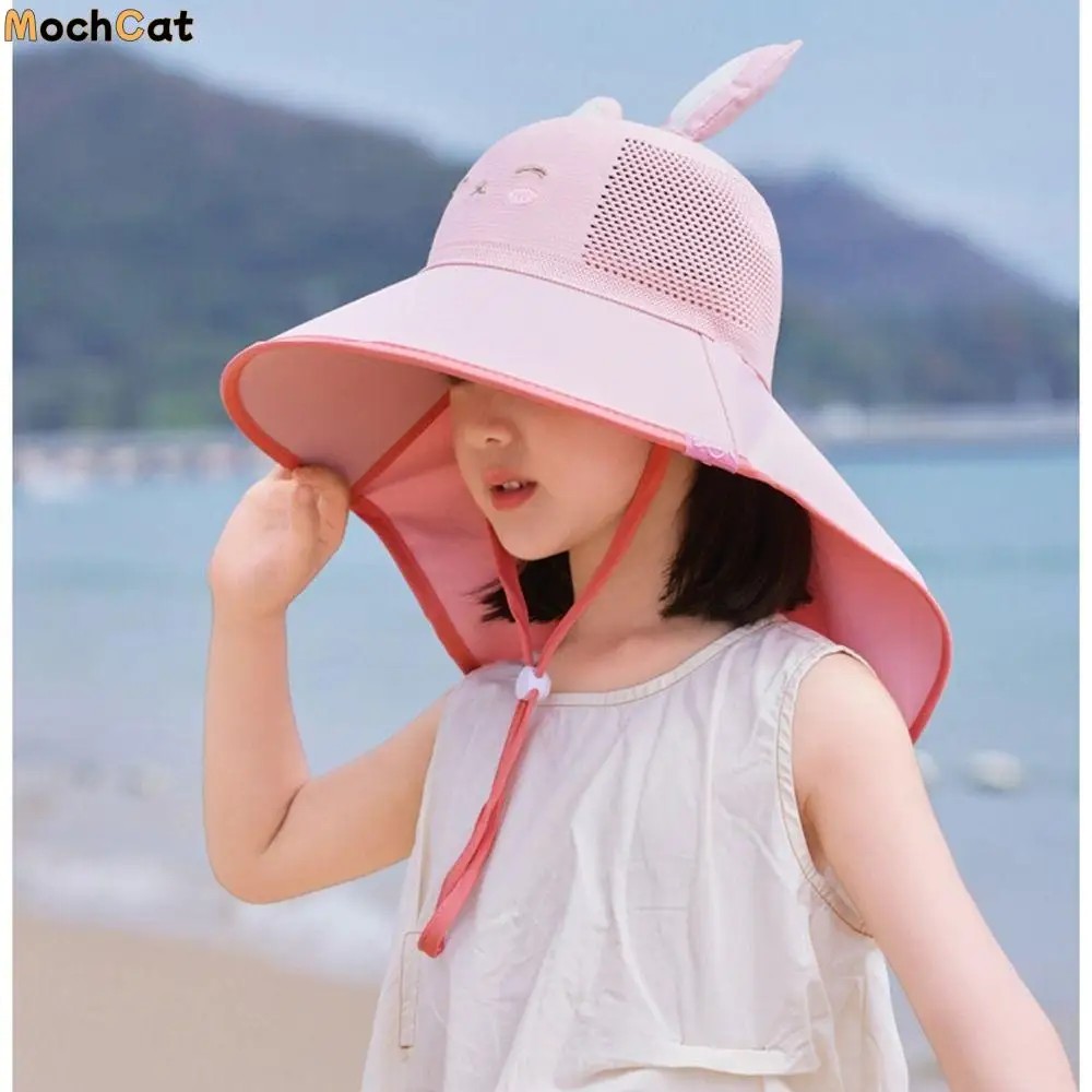 

Fashion Big Brim Baby Fisherman Hat Cartoon Extended Shawl Kids Sunscreen Hat Bucket Cap Neck Cover Children Beach Cap Outdoor