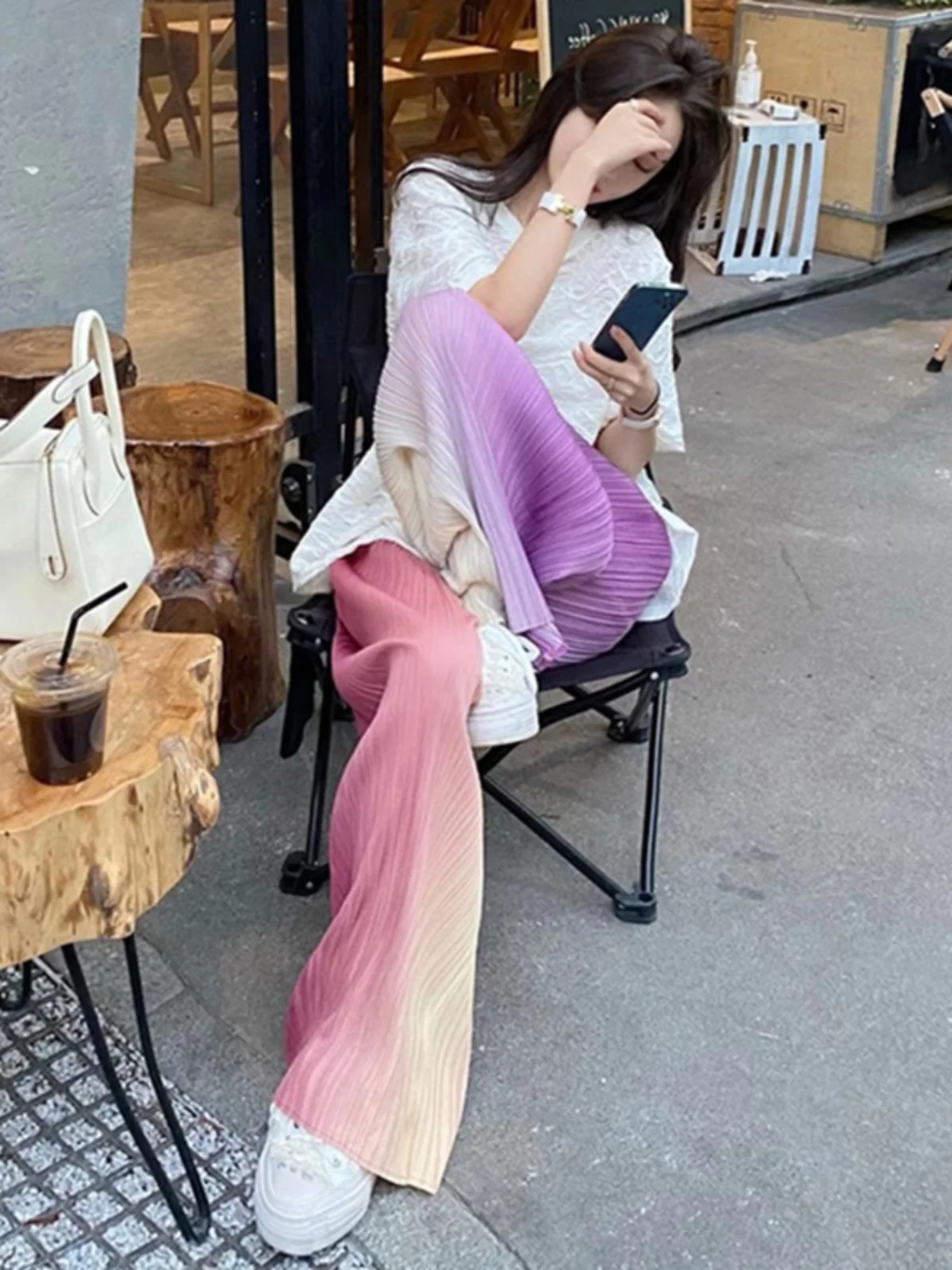 

Широкие брюки из ледяного шелка, тонкие, летние, повседневные, прохладные, свободного кроя, с высокой талией, прямого кроя