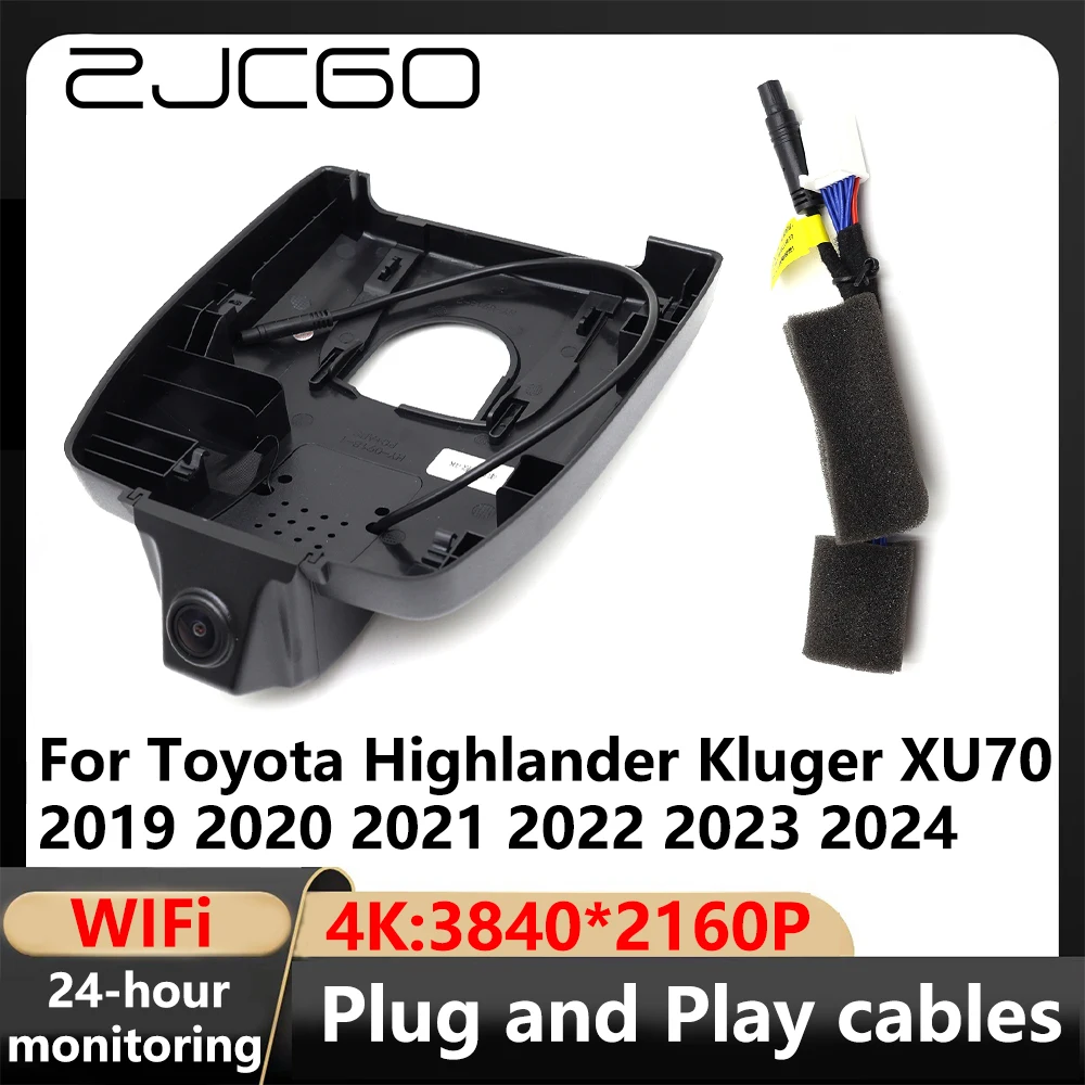 ZJCGO-Enregistreur vidéo de caméra de tableau de bord pour Toyota Highlander Kluger XU70, DVR de voiture, 4K, Wifi, 3840x2160, 2019, 2020, 2021, 2022, 2023, 2024