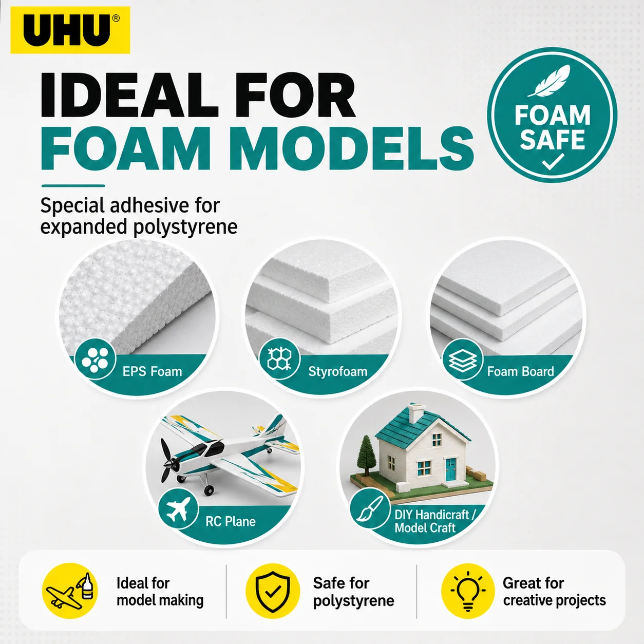 Original UHU POR Foam Safe Polystyrene Glue Transparent Flexible Adhesive for Styrofoam RC Plane Model Craft DIY 50ML