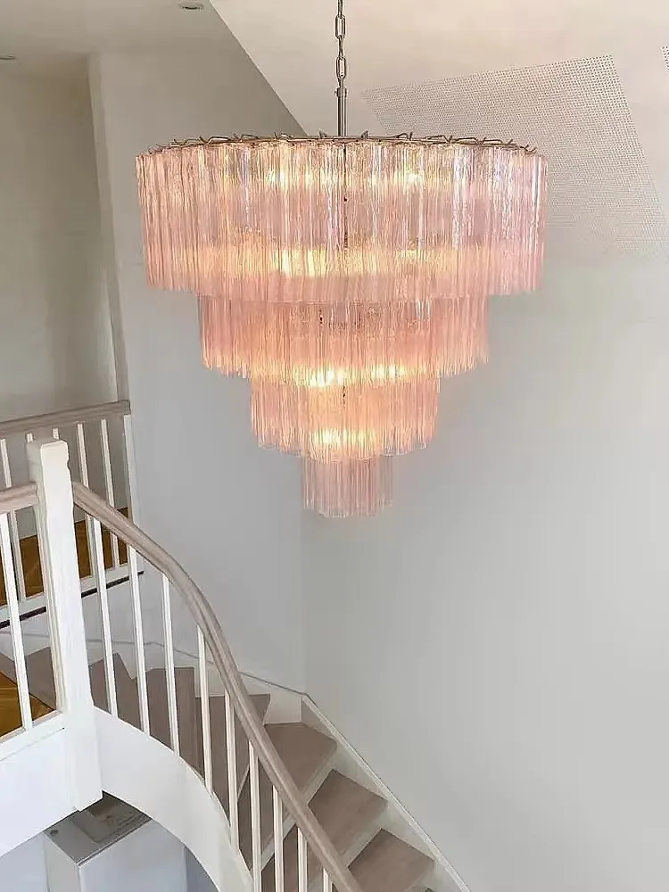 Italian Designer Vintage Texture Glass Chandelier Transparent Pink Home Decoration Hanging Lamps for Ceiling Living Room Lustre