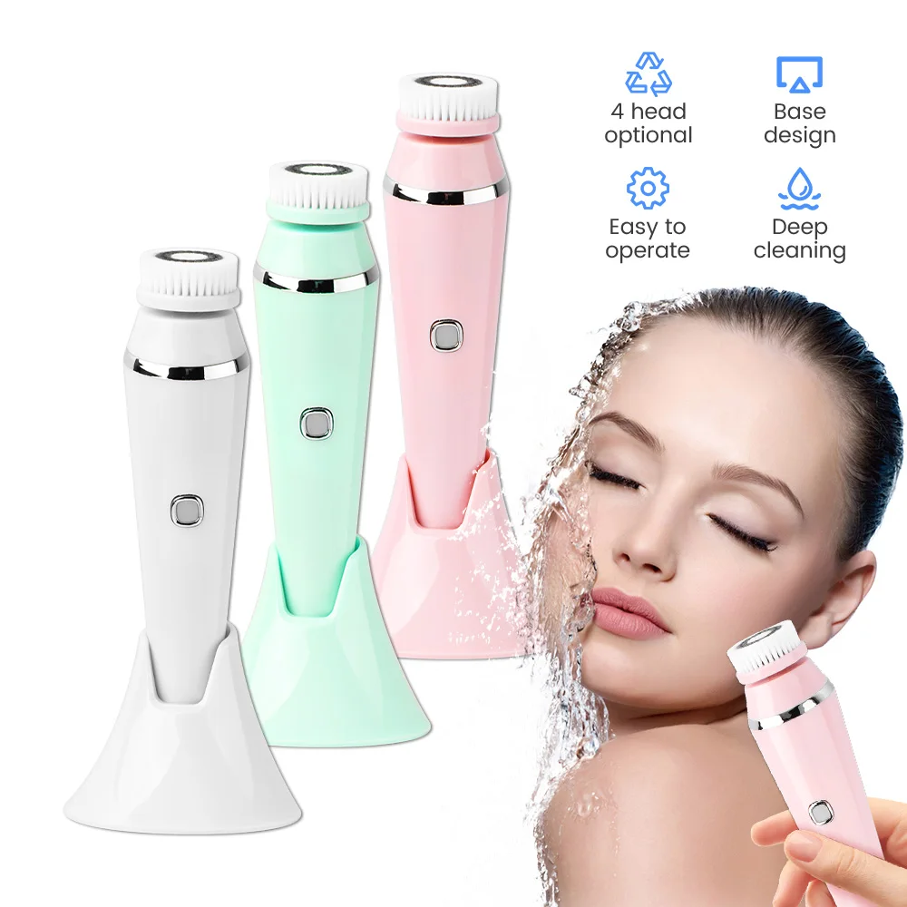 4 in 1 Electric Facial Cleansing Brush Sonic Waterproof Rotate Rechargeable Face Cleaning Tool Pore Cleaner Facial Skin Machine