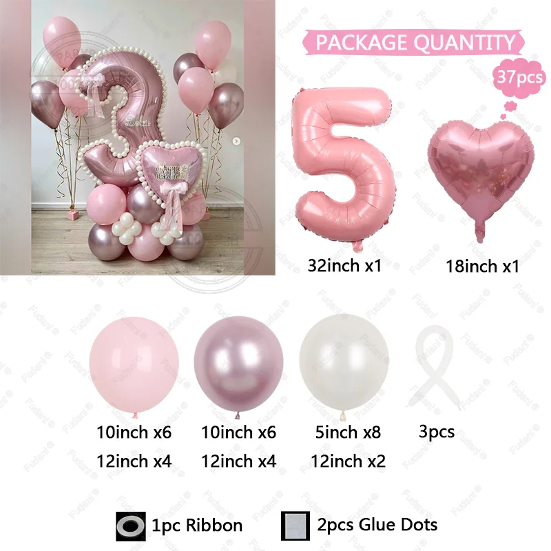 37 قطعة بالون الحب الوردي عدد بالونة عيد ميلاد مجموعة الأطفال حزب الديكور مهرجان التصوير الدعائم لوازم المعمودية