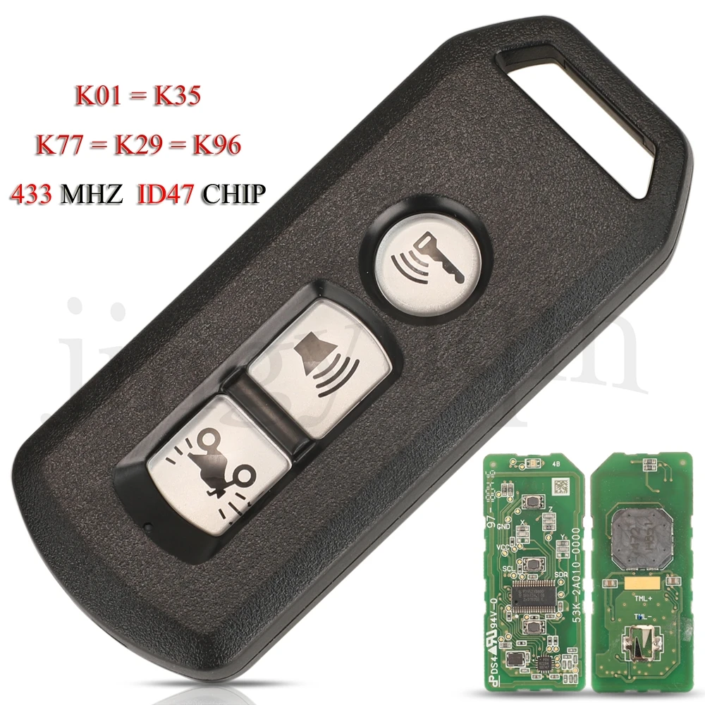 jingyuqin 5PCS/Lot K01 K35 K77 K29 K96 Keyless Go Motorcycle Remote Car Key For Honda X-ADV SH Forza PCX Hybrid 433MHZ ID47 Chip