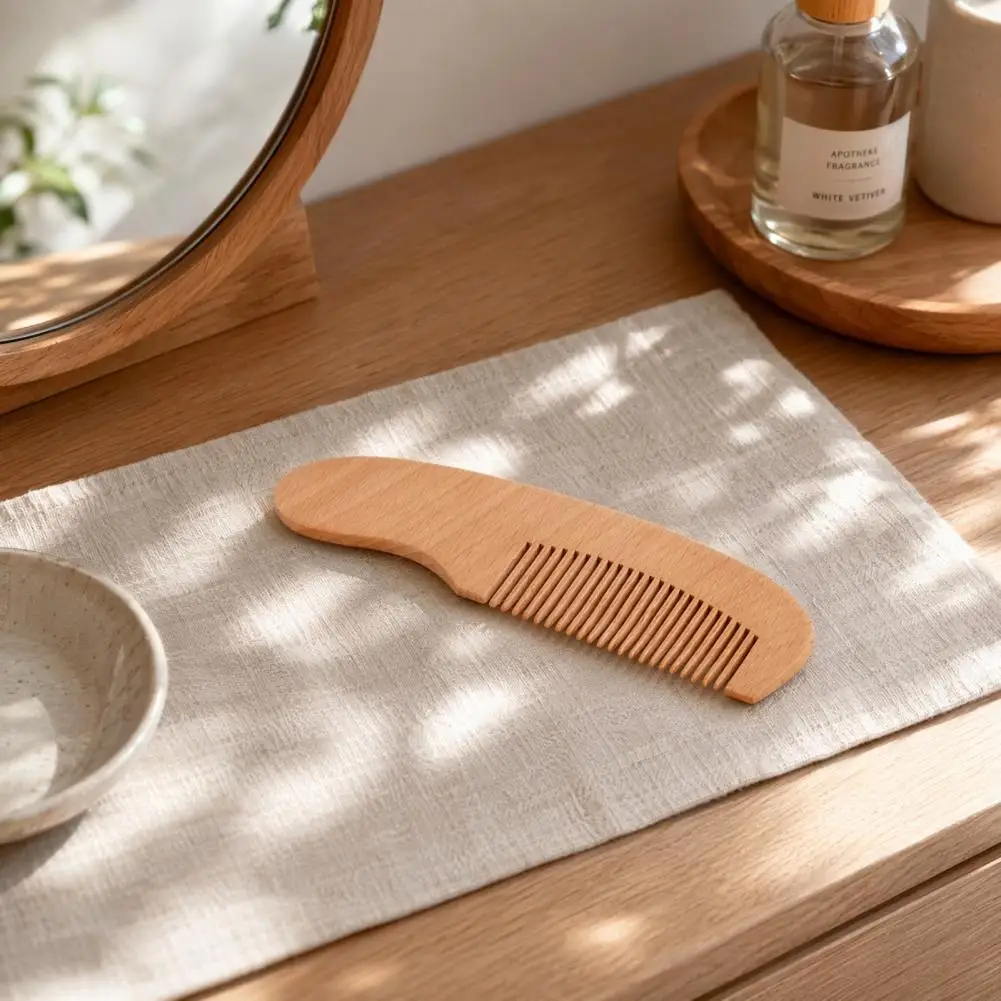 Burr-free Baby Brush Soft Wool Baby Brush Soft Wool Baby Bath Brush with Natural Cherry Beech Wood Handle Curved for Women