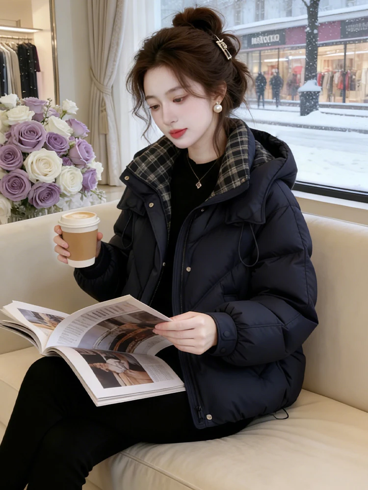 

Women's Thiened Warmth down Cotton Jaet ort Bread Sle Winter Outerwear Korean Version Loose Fit Long Sve Zipper