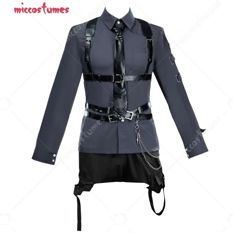 25COSMiccostumes Unisex Film Cosplay Zubehör Schwarzes Leder Body Harness Gürtel Set mit Taillenkette Handschuhe Krawatte