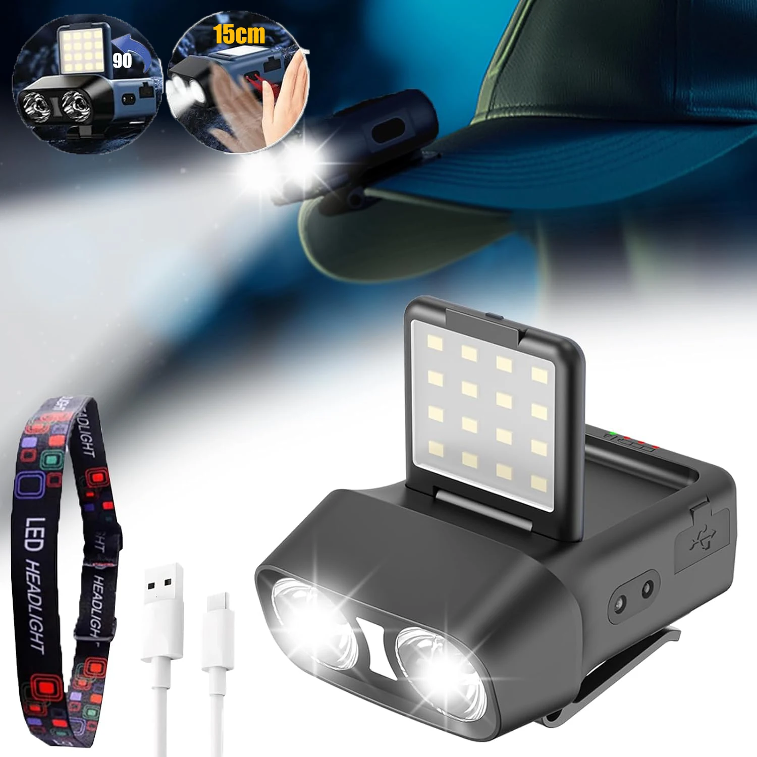 

LED Headlamp Flashlight 1200LM USB Rechargeable Headlight With 5 Modes Light IPX6 Waterproof For Outdoor Camping Cycling Lights