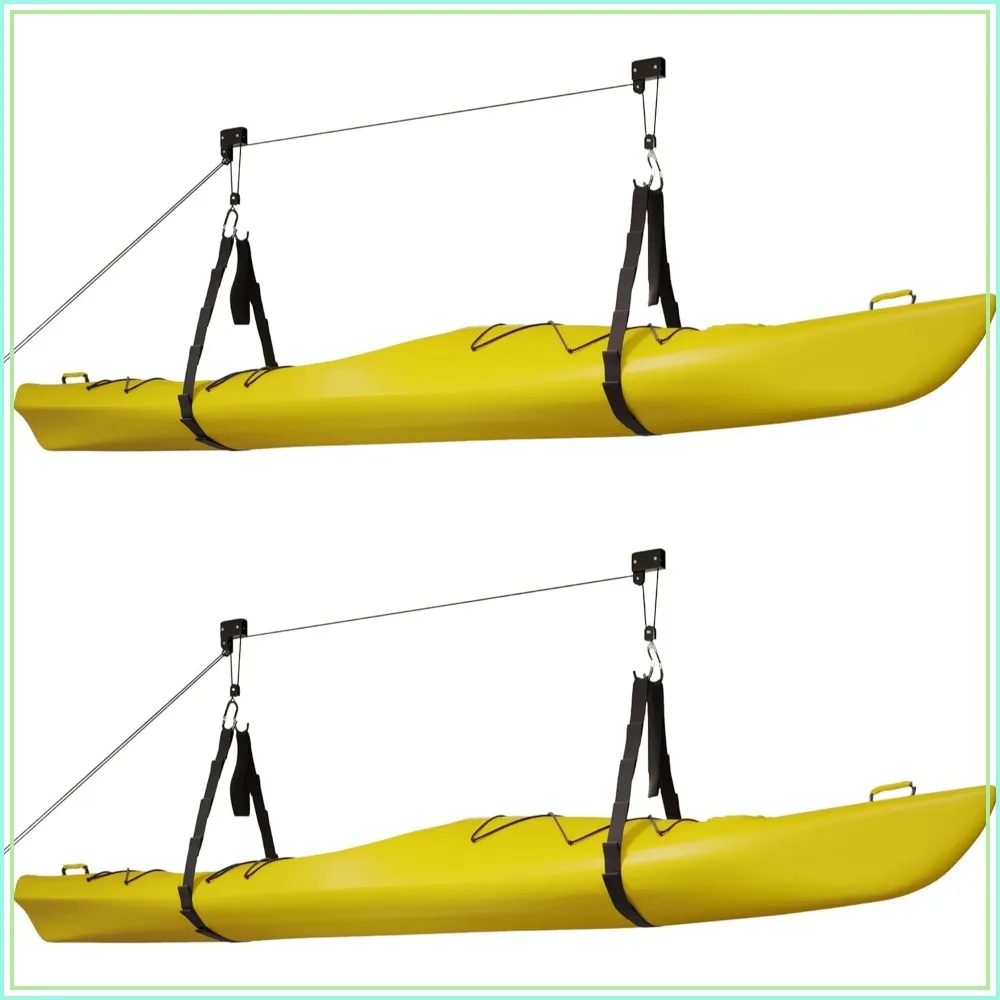 

Kayak Storage Hoist - Overhead Pulley System 125lb Capacity for Canoes, Bikes, Ladders - Up to 12-Foot Ceilings