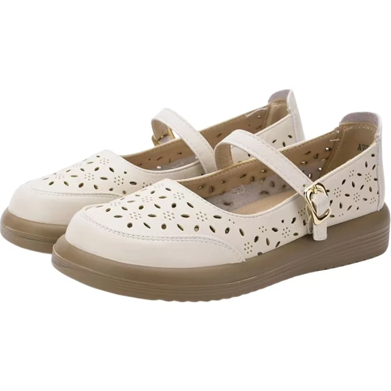 

Женские летние новые кожаные сандалии на плоской подошве с толстой подошвой, нескользящие свободные легкие сандалии без шнуровки с круглым носком