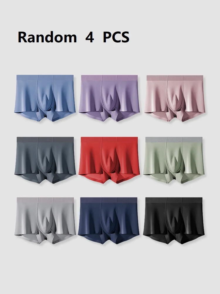 

Random 4Pcs Men Summer Seamless Boxer Briefs, Classic Multi Solid Color Soft Skin-Friendly Moisture Wicking Underwear