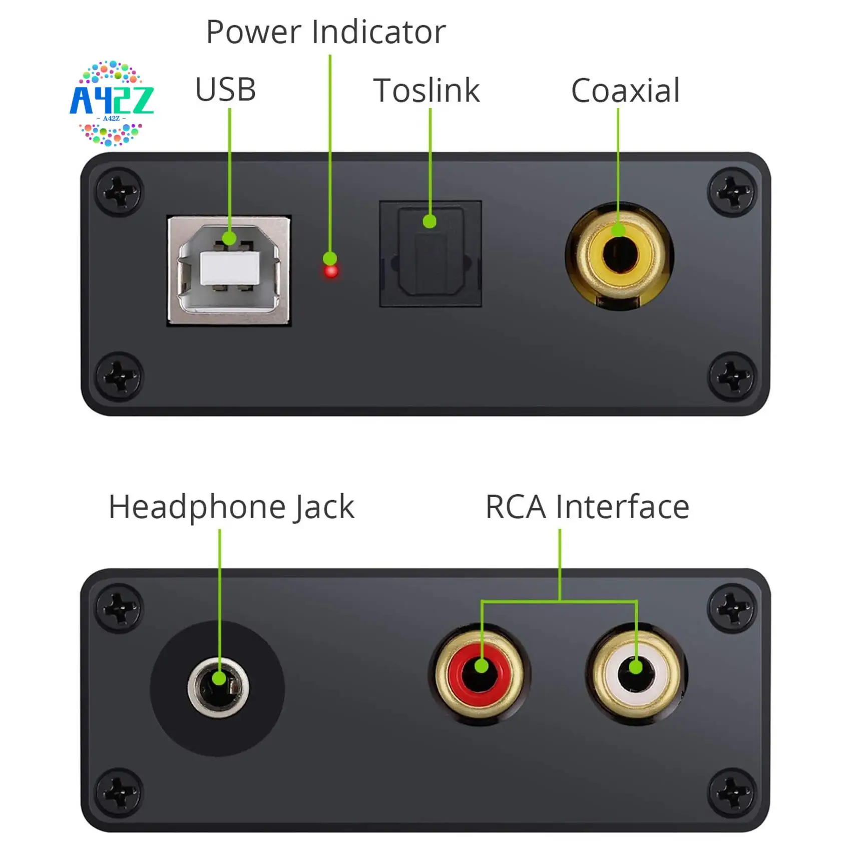 

A42Z-USB к SPDIF, коаксиальный RCA и разъем для наушников 3,5 мм, преобразователь USB ЦАП, оптический аудиоадаптер, USB ЦАП, PCM для Windows Mac