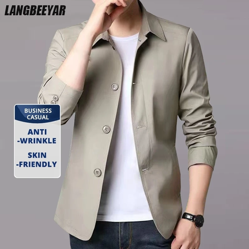 Blazer Casual Masculino de Alta Qualidade, Jaqueta com Gola Reversível, Casaco Clássico Executivo para Primavera e Outono